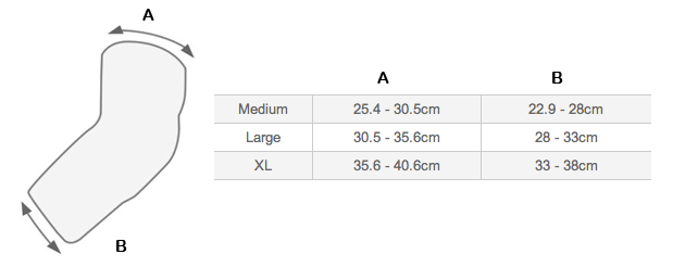 661 Rage Elbow Pads - Size chart